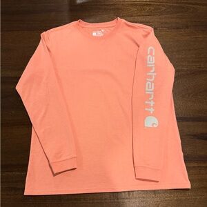 Carhartt Women’s L Loose Fit Long Logo Sleeve Heavy Weight Peach Pink Graphic T